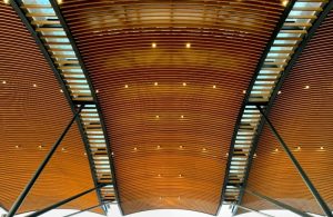 Struttura in legno lamellare di una tettoia di un aeroporto